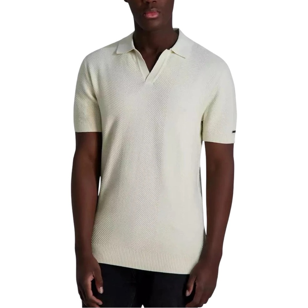 NWT Karl Lagerfeld Paris Textured Open Collar Polo - Picture 2 of 15